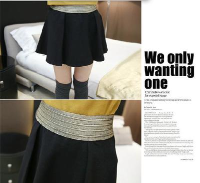 2014冬裝 閃閃金色褶皺韓版時(shí)尚松緊腰圍女半身裙